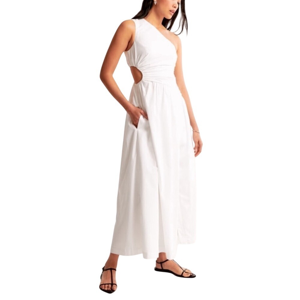 Abercrombie & Fitch White One Shoulder Maxi Dress